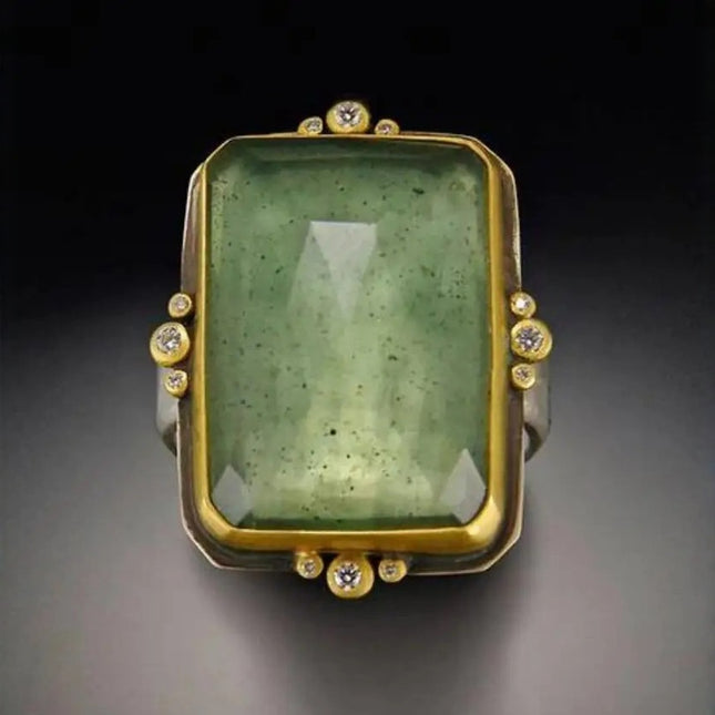 French Retro Fashion Square Natural Stone Crystal Ring