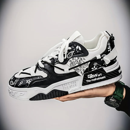 Men's & Low-Top Skate Sneakers - White/Black PU Upper