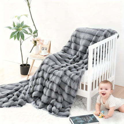 Striped Luxurious Faux Rabbit Fur Throw Blanket Ultra-Soft, Double-sided Blanket, Baby Blanket