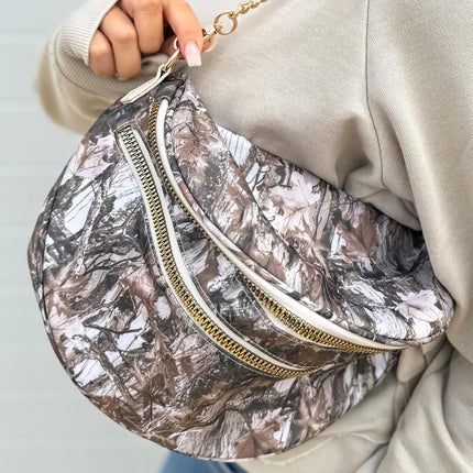 White Camouflage Print Double Zipper Crossbody Bag