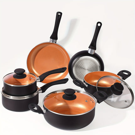 10-Piece Pots And Pans Set Nonstick, Aluminum  Ceramic Cookware Set With Lids, Induction, Oven, Gas,