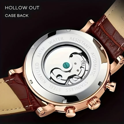 [KINYUED] Men'S Automatic Winding Mechanical Watch with Moon And Stars Multi-Function Wristwatch,