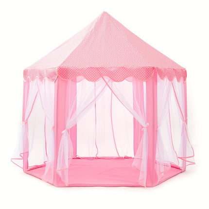 Kids Play Tent Castle, Pink & Blue, Polyester Canopy, Glass Fiber Frame, Dream Princess Room, Outdoor Game Tent, Roomy with Lights, for Children's Playhouse