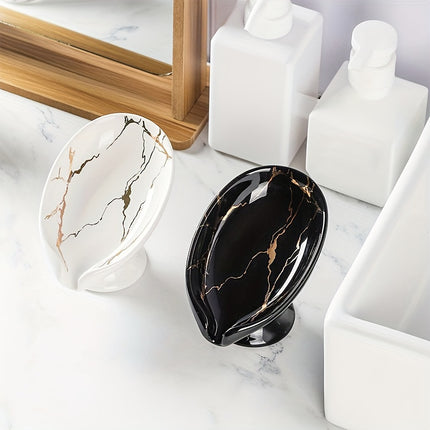 1pc ceramic self-draining soap rack Marble exterior Leaf-shaped soap dish Bathroom