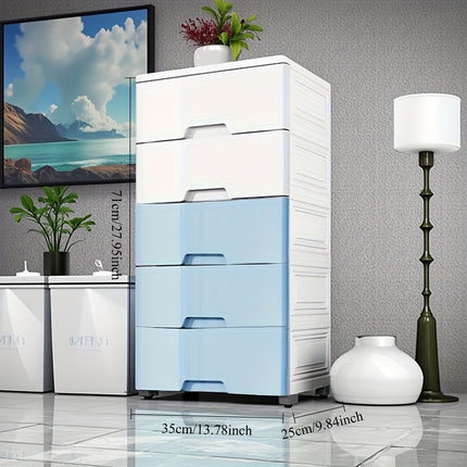 1pc 5-Tier Plastic Storage Cabinet, 35x25x71cm - Modern Waterproof Organizer with Drawers