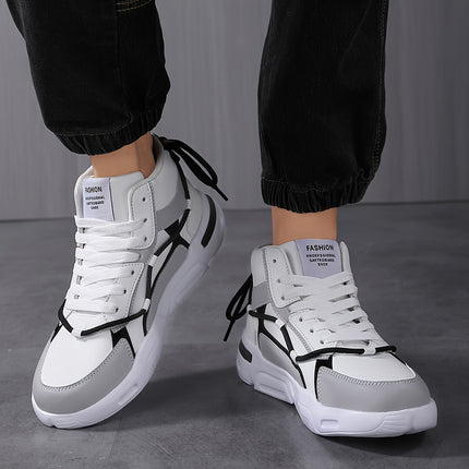Men'S Color-Blocking High-Top Sneakers with Front Laces for Skating And Sports.