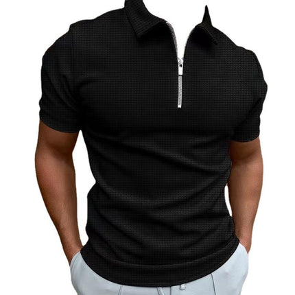 Summer Casual Slim Short Sleeve Zipper Stripe Lapel