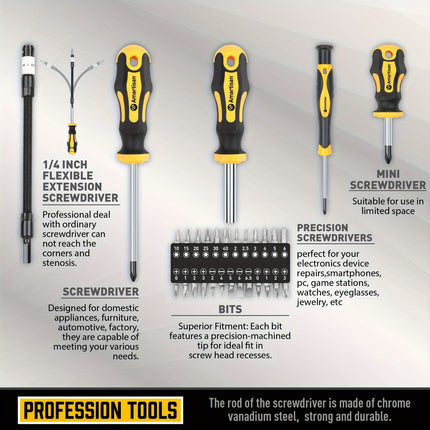 43pcs Magnetic Screwdriver Set Includes Slotted, Phillips, Hex, Torx, And Precision Screwdriver Sets,