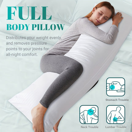 1pc White Full Body Pillow Insert - Fluffy Long Bed Pillow For Adults - Firm Large Body Pillow For Side And Back Sleepers