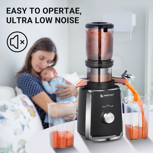 Juicer Slow Juicer 103MM Wide Shaft - 250W Juicer Vegetable and Fruit Juicer, Easy Clean Cold Press Juicer with 2 Patented Filters, Quiet Motor, Reverse Function