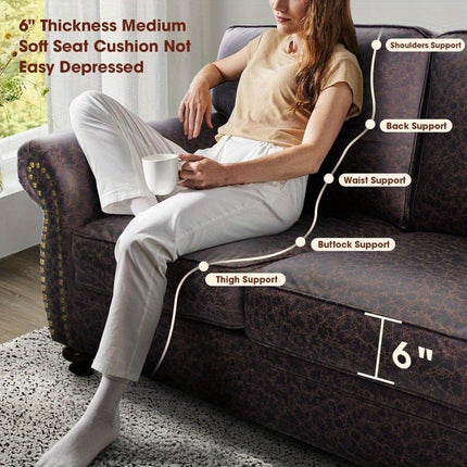 Sofa Suitable for Small Spaces - Soft Synthetic Leather Couch with Rivet Accent,