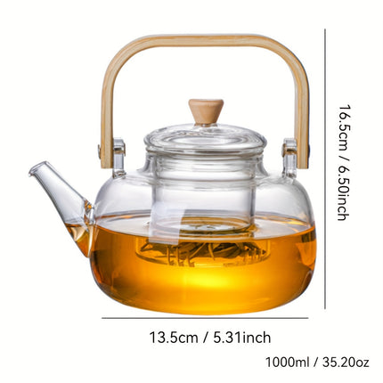 1pc  33.81oz - Transparent Glass Flower Teapot - High Borosilicate Material