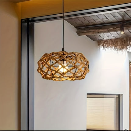 1pc Handmade Woven Rope Chandelier, 11.81-Inch Wide Pendant in Rustic Linen Color for Kitchen