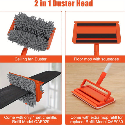 Extendable Ceiling Fan Duster With 62.5" Long Handle Reusable Chenille & Microfiber Mop