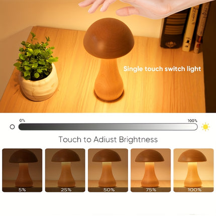 USB Dimmable Mushroom Table Lamp with Touch Control, Smart Tri-Color Mushroom Lamp