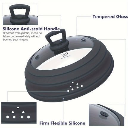 Silicone Microwave Splatterproof Lid with Glass Center & Steam Vent