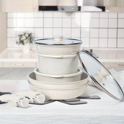 15pcs Non-Stick Cookware Set with Detachable Handles