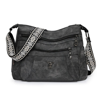 Women's Vintage Bohemian PU Shoulder Bag Adjustable Strap & Zipper Closure