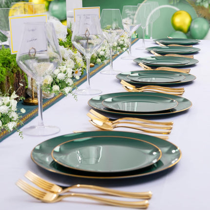 Green Dinnerware Set, 50-Piece Set, Party Accessory Kit, Perfect for Gatherings, Weddings, and Christmas