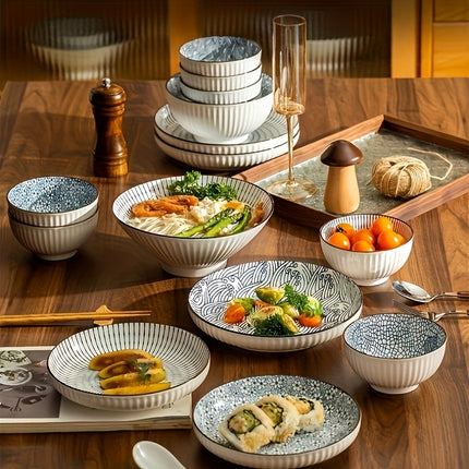 Set (of) Handmade Blue & White Floral Porcelain Plates and Bowls Set - Ceramic Dishware