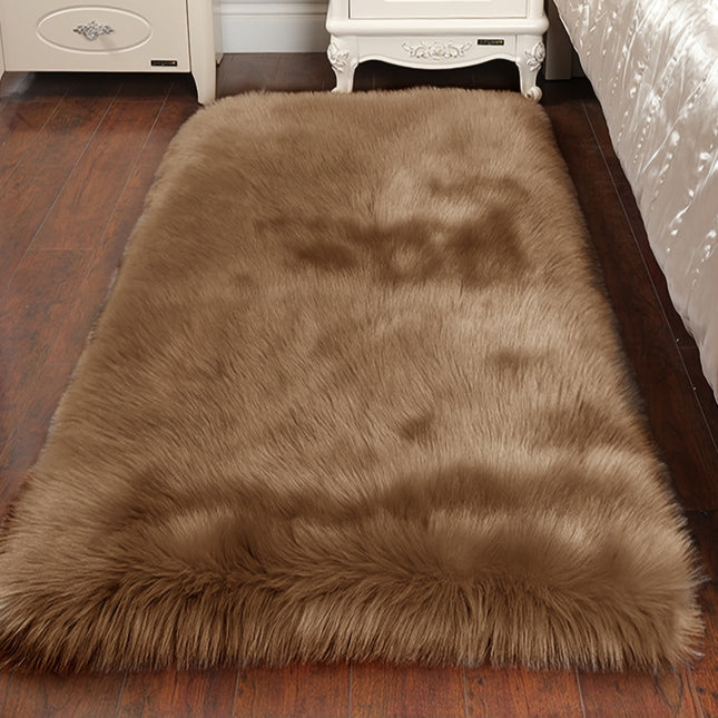 1pc Coffee Brown Faux Fur Plush Area Mat - Soft, Non-Slip,