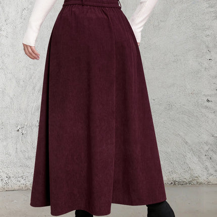 Winter Corduroy Women'S Casual High-Waisted A-Line Skirt, Thick And Versatile Long Pleated Umbrella Skirt.
