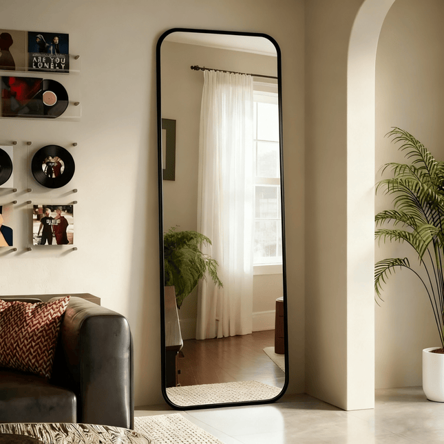 Extra Large Curved Floor Mirror - Full-Body Mirror with Break-Resistant, Free-Standing