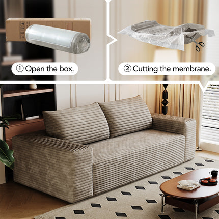Sofa Deep Seat, Comfy Corduroy Cloud Sofa, No Assembly Required, Champagne Color,