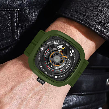 1pc Men's Green Vintage Mechanical Watch with Chronograph Winding Retro Analog Watch Suitable