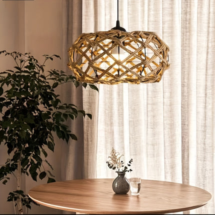 1pc Handmade Woven Rope Chandelier, 11.81-Inch Wide Pendant in Rustic Linen Color for Kitchen