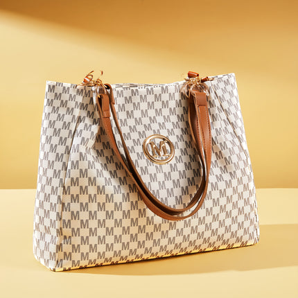Women's PU Vintage Character 'M' Print Handbag & Crossbody Bag with M Hardware