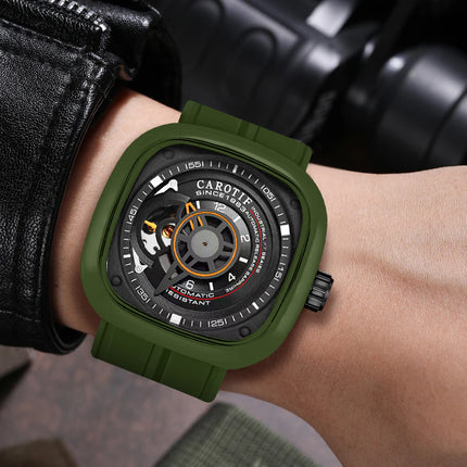 1pc Men's Green Vintage Mechanical Watch with Chronograph Winding Retro Analog Watch Suitable