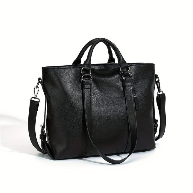 1+ Women's Vintage Synthetic Leather Tote Handbag with Adjustable Shoulder Strap