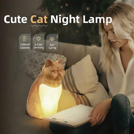 1pc Cute Cat Night Light | Touch Control, Adjustable Brightness, USB Rechargeable, Ideal for Bedroom