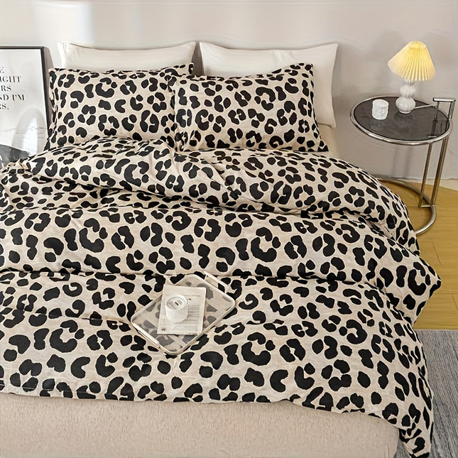 3pcs Leopard Print Duvet Cover Set - & Animal Print, Zipper Closure, Machine Washable