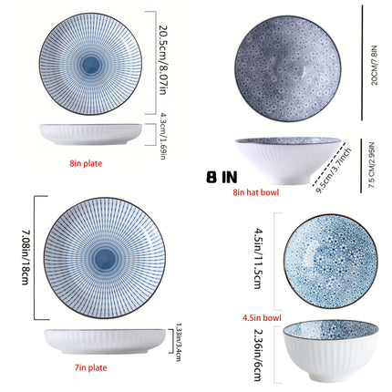 Set (of) Handmade Blue & White Floral Porcelain Plates and Bowls Set - Ceramic Dishware