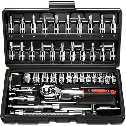 46pcs Automotive Mechanical Repair Tool Set Multifunctional with Socket, Wrench, and Ratchet,