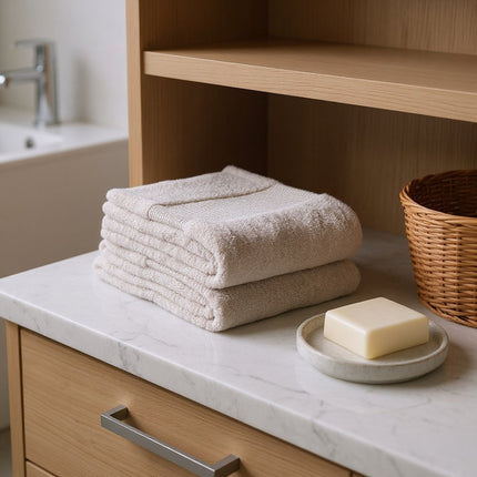 Set of Two Beige Cotton 13" X 13" Quick Dry Terry Cloth Washcloths