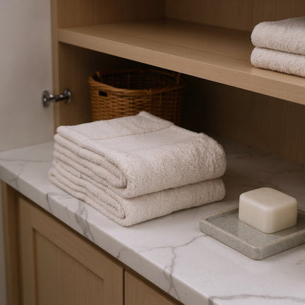 Set of Two Beige Cotton 13" X 13" Quick Dry Terry Cloth Washcloths