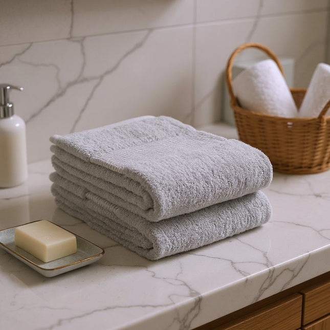 Set of Two Light Gray Cotton 13" X 13" Quick Dry Terry Cloth Washcloths