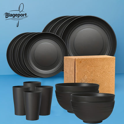 Premium Family Outdoor Dinnerware Set  16 Unbreakable Pieces, Microwave - and Dishwasher 4 Bowls and 4 Cups