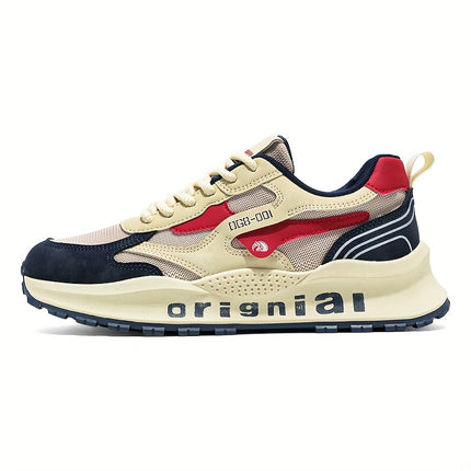 Men'S Versatile Low-Top Sneakers for All Seasons in a Beige, Navy Blue, And Red Mix