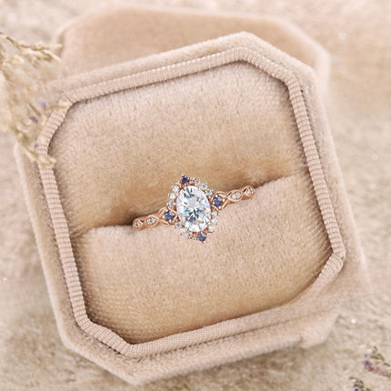 Rose Gold-Plated Flower Zircon Ring