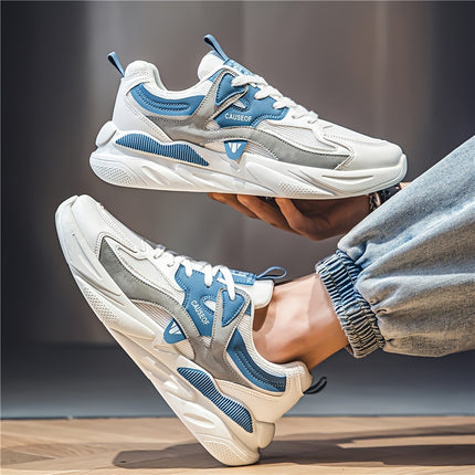 Men's Vintage Colour Block Chunky Shoes, Comfy Non Slip Durable Lace Up Soft Sole Sneakers