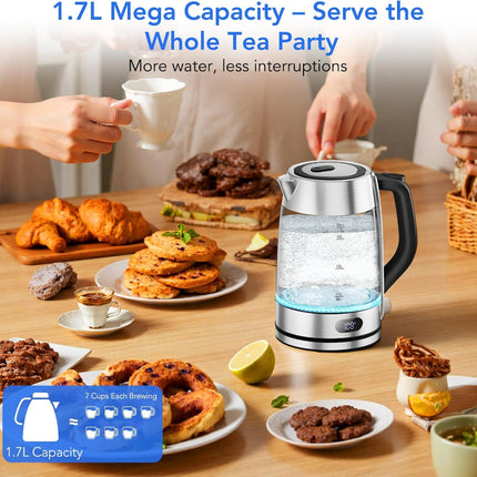 Electric Kettle with Precise Temp Control, Hot Water Kettle, 304 Food-Grade SS & Borosilicate Glass