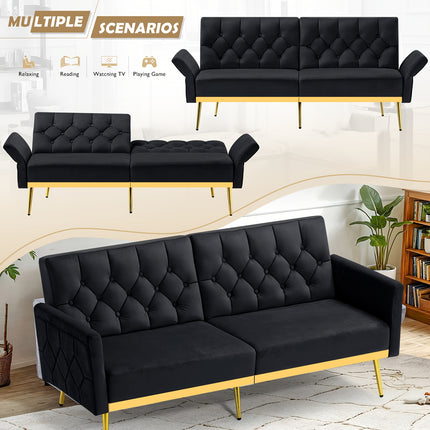 Sofa Bed With Adjustable Armrests & Backrests, Modern Recliner Sleeper Couch With Tufted Design