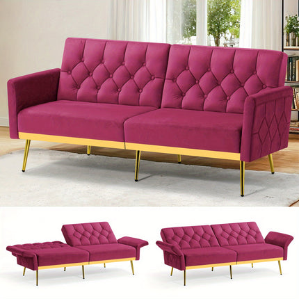Sofa Bed With Adjustable Armrests & Backrests, Modern Recliner Sleeper Couch With Tufted Design
