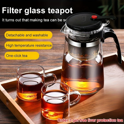 1pc High Borosilicate Glass Teapot with Infuser - Heat-Resistant (500°F), Detachable & Washable,