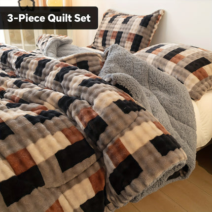 Extra-Thick Fleece Quilt Set- Bedding Set For Christmas Room Decor, Thickened Down Quilt Set,