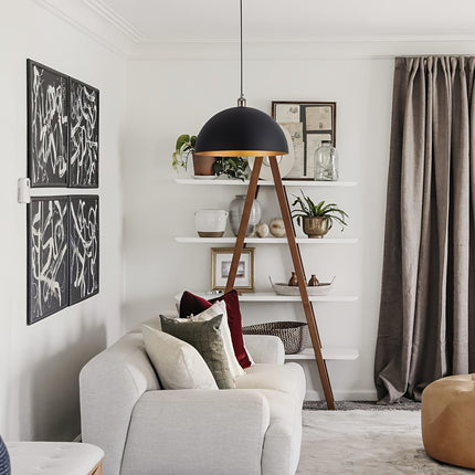 Chandelier - 39.88cm Black & Golden Finish, 199.9cm Cord for Kitchen Island, Bedroom, Hallway, Bar